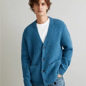Madewell Men's Blue Fuzzy Button-Up Cardigan